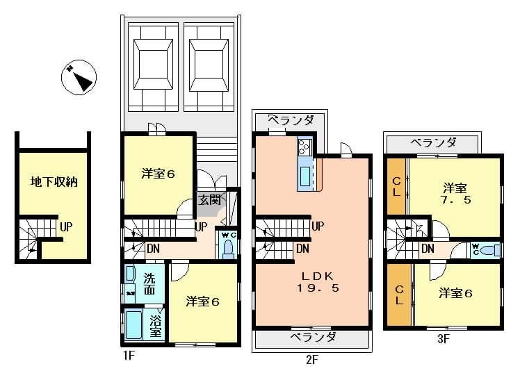 Floor plan. Price 29,900,000 yen, 4LDK, Land area 76.01 sq m , Building area 105.6 sq m