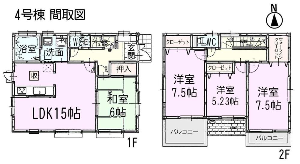 Floor plan. (4 Building), Price 28,880,000 yen, 4LDK, Land area 128.52 sq m , Building area 99.39 sq m