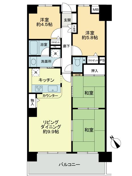 Floor plan. 4LDK, Price 9.5 million yen, Footprint 76 sq m , Balcony area 11.52 sq m
