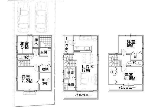 Floor plan. (East Building), Price 36,800,000 yen, 4LDK+S, Land area 95.13 sq m , Building area 109.4 sq m