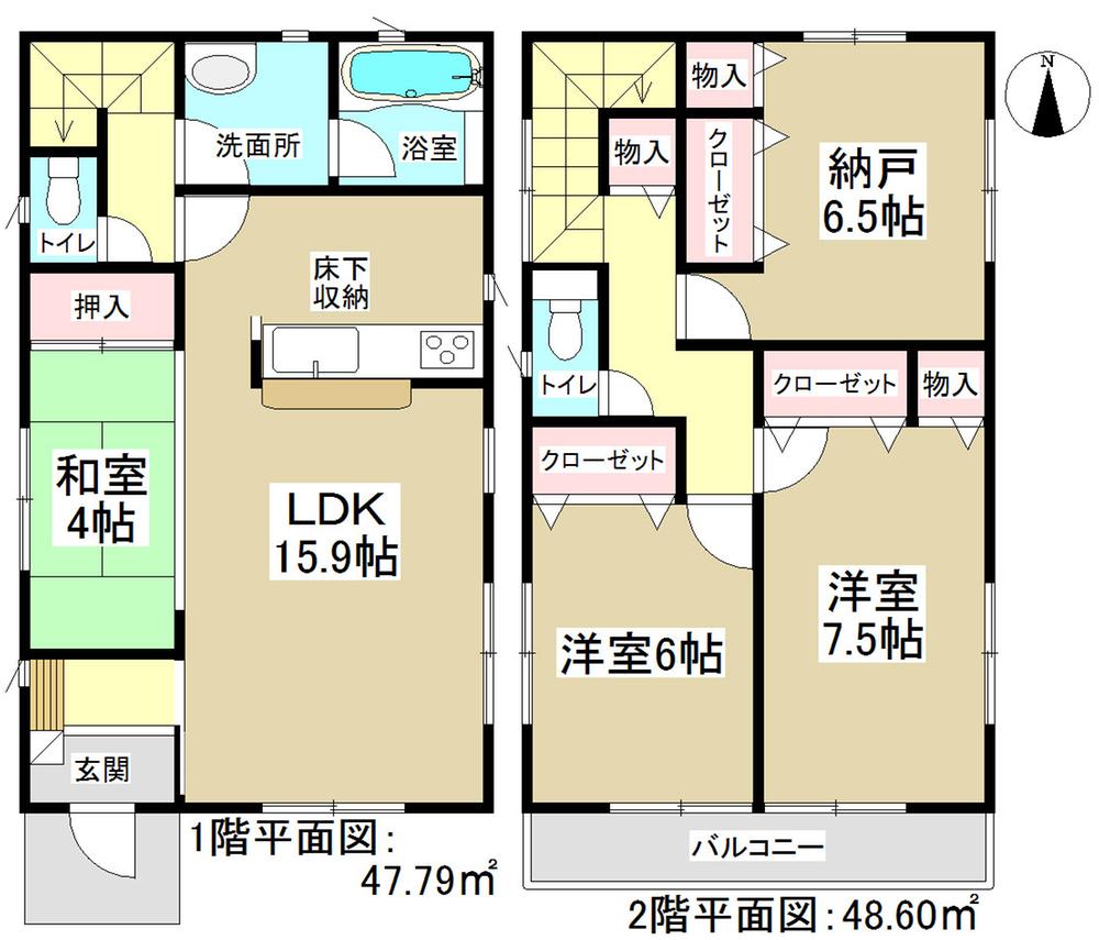 Floor plan. (Building 2), Price 28,900,000 yen, 3LDK+S, Land area 118.08 sq m , Building area 96.39 sq m