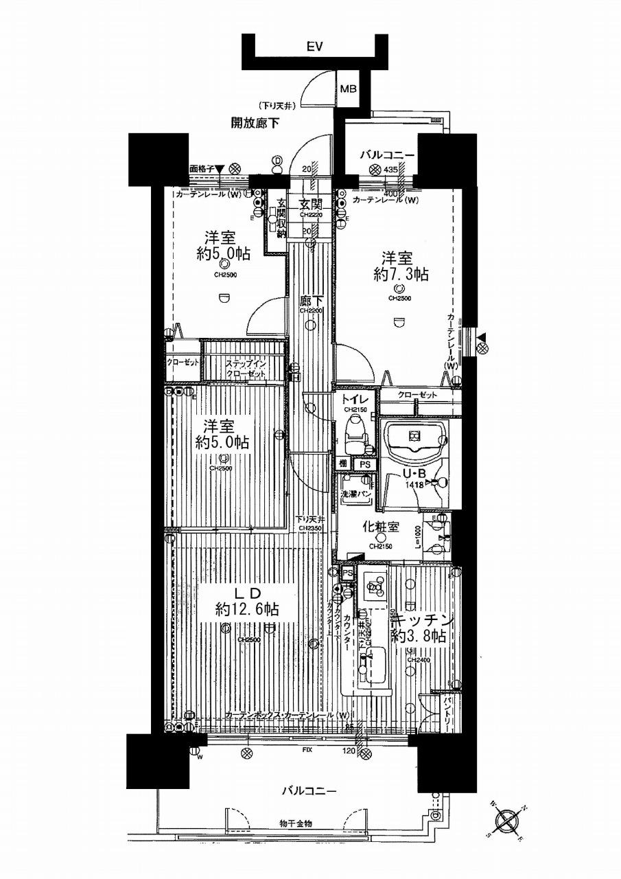 Floor plan. 3LDK, Price 20.8 million yen, Occupied area 74.24 sq m , Balcony area 14.79 sq m