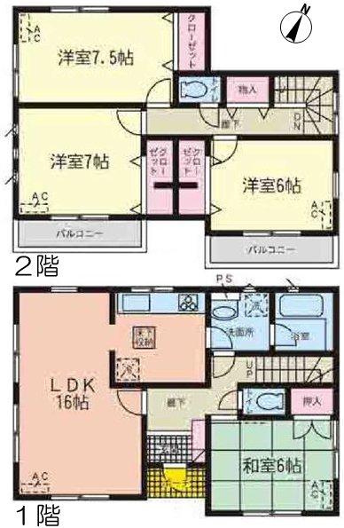 Floor plan. (Building 2), Price 32,800,000 yen, 4LDK, Land area 134.13 sq m , Building area 100.03 sq m