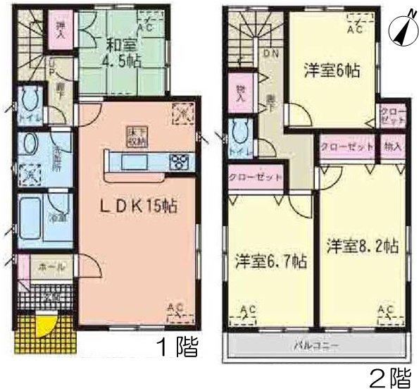 Floor plan. (3 Building), Price 32,800,000 yen, 4LDK, Land area 126.66 sq m , Building area 95.98 sq m