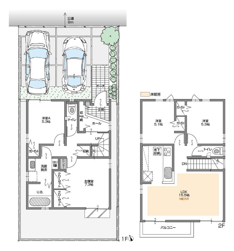 Floor plan. (B Building), Price 36,300,000 yen, 4LDK, Land area 110.17 sq m , Building area 96.49 sq m