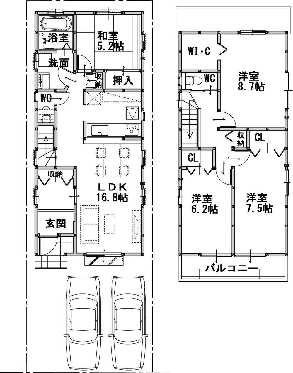 Floor plan. (South Building), Price 44,800,000 yen, 4LDK, Land area 103.87 sq m , Building area 107.56 sq m