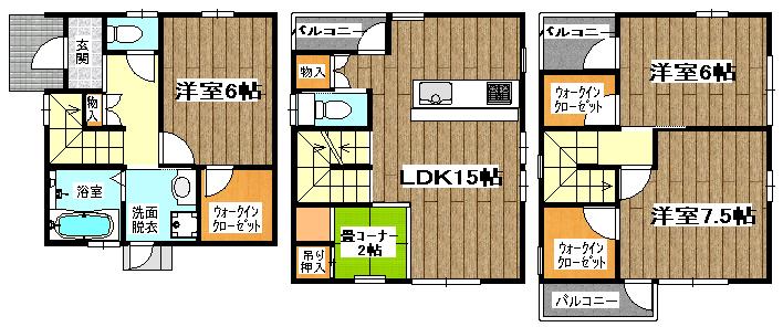 Floor plan. (1 Building), Price 26,800,000 yen, 3LDK, Land area 69.24 sq m , Building area 97.4 sq m