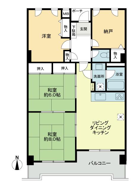 Floor plan. 3LDK + S (storeroom), Price 13.4 million yen, Footprint 75.6 sq m , Balcony area 12.96 sq m