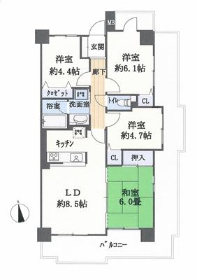Floor plan. 4LDK, Price 22.5 million yen, Occupied area 74.72 sq m , Balcony area 29.32 sq m