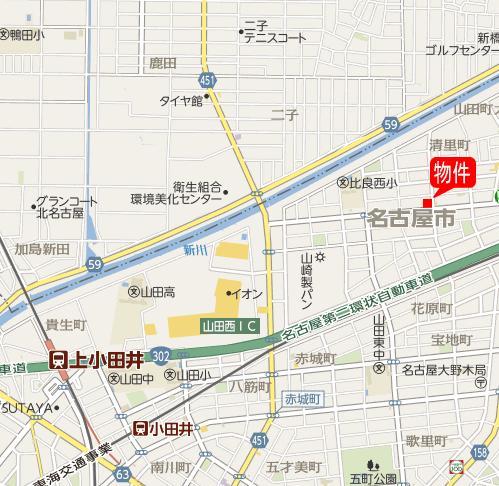 Local guide map. Subway Tsurumai "kami otai" station walk 25 minutes Inuyamasen Meitetsu "kami otai" station walk 25-minute city bus "Hira opening" stop a 1-minute walk