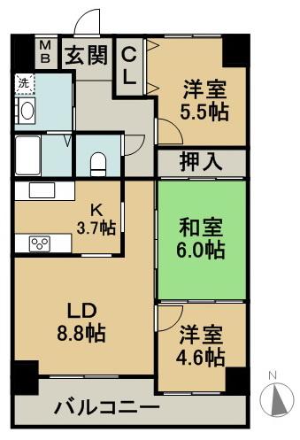 Floor plan. 3LDK, Price 14.8 million yen, Occupied area 69.12 sq m , Balcony area 8.4 sq m