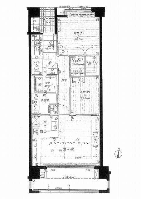 Floor plan. 2LDK, Price 36.5 million yen, Occupied area 74.88 sq m , Balcony area 13.43 sq m