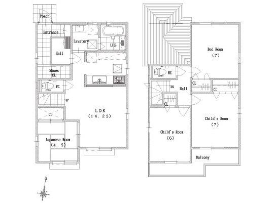 Other building plan example. Building plan example (No. 2 place) building price 20 million yen, Building area 94.42 sq m
