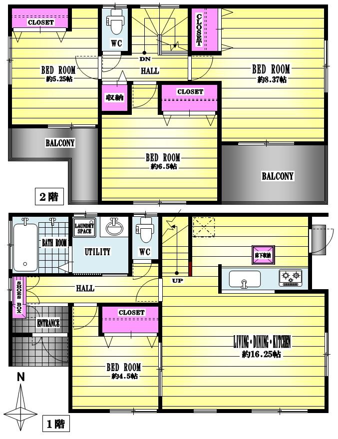 Floor plan. (4 Building), Price 33,800,000 yen, 4LDK, Land area 148.51 sq m , Building area 95.87 sq m