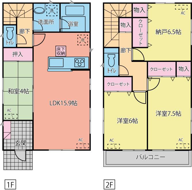 Floor plan. (Building 2), Price 28,900,000 yen, 3LDK+S, Land area 118.08 sq m , Building area 96.39 sq m