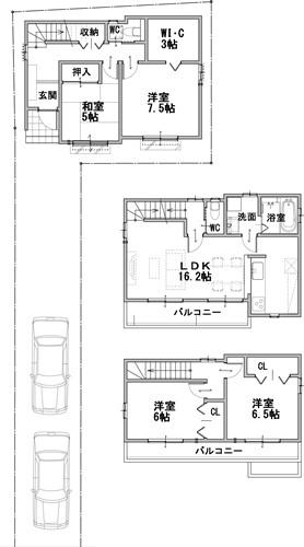 Floor plan. (North Building), Price 39,800,000 yen, 4LDK+S, Land area 116.32 sq m , Building area 108.74 sq m