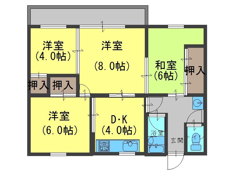 Floor plan. 4DK, Price 7.5 million yen, Occupied area 61.14 sq m