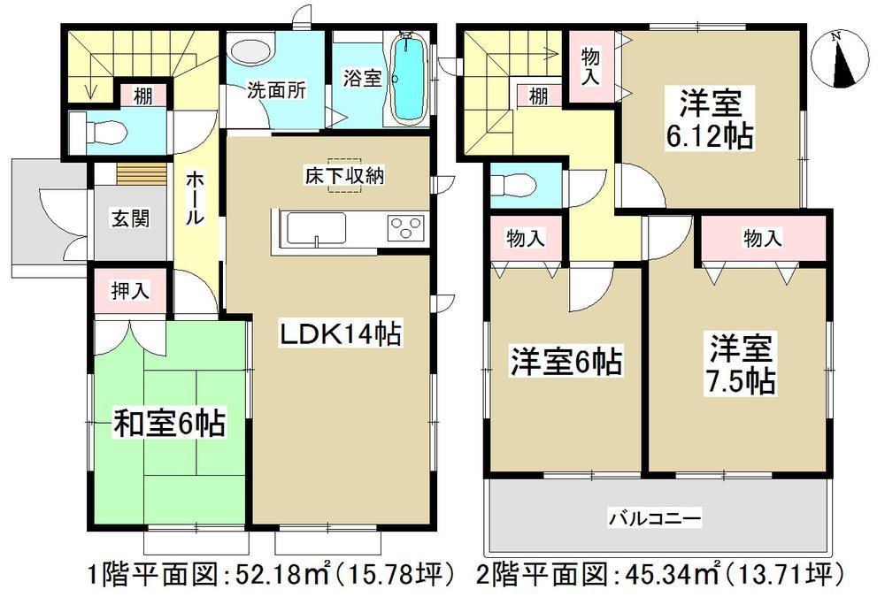 Floor plan. All room 6 quires more! LDK adjacent 6 quires Japanese-style room, Also popular face-to-face kitchen where you can enjoy conversation with family members while the housework.