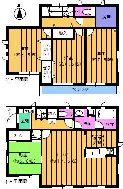 Floor plan. (1 Building), Price 31,900,000 yen, 4LDK+S, Land area 123.29 sq m , Building area 101.65 sq m
