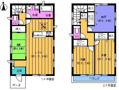 Floor plan. (Building 2), Price 28,900,000 yen, 3LDK+S, Land area 118.08 sq m , Building area 96.39 sq m