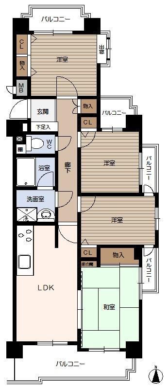 Floor plan. 4LDK, Price 14,220,000 yen, Occupied area 68.96 sq m , 4LDK of balcony area 12.22 sq m enhancement
