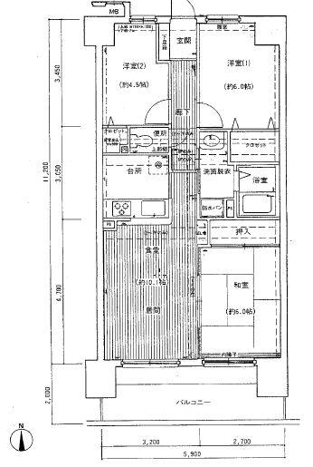 Floor plan. 3LDK, Price 15.9 million yen, Occupied area 66.53 sq m , Balcony area 20.12 sq m