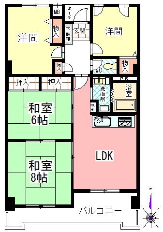 Floor plan. 4LDK, Price 13.4 million yen, Footprint 75.6 sq m , Balcony area 12.96 sq m 4LDK