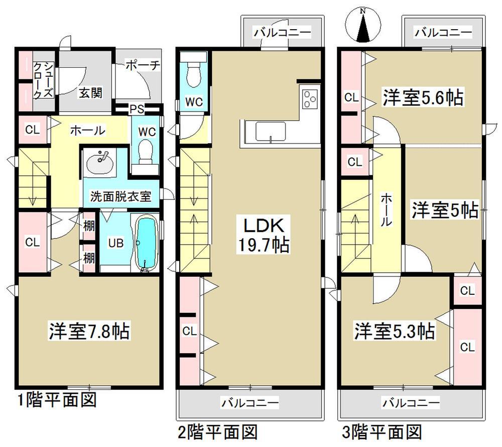 Floor plan. Living stairs family gathering! LDK is the third-storey property of spacious 19.7 quires.
