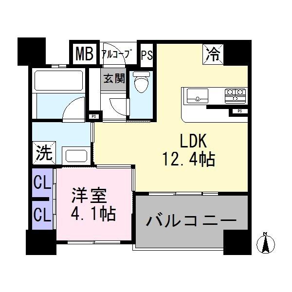 Floor plan. 1LDK, Price 18,800,000 yen, Occupied area 40.51 sq m , Balcony area 7.9 sq m