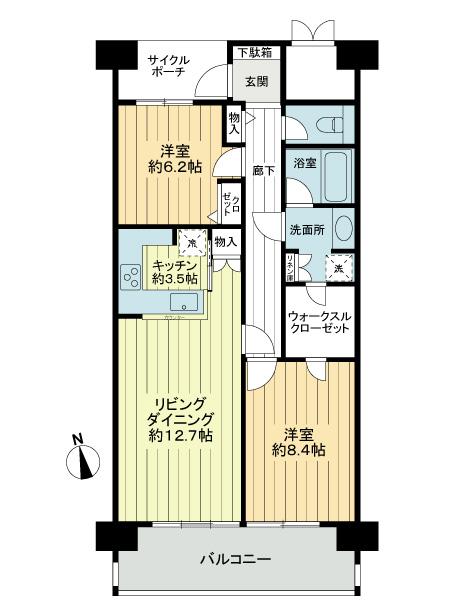 Floor plan. 2LDK, Price 26.5 million yen, Occupied area 75.52 sq m , Balcony area 12.02 sq m