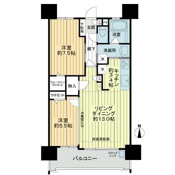 Floor plan. 2LDK, Price 32,800,000 yen, Occupied area 65.03 sq m , Balcony area 10.67 sq m 2LDK of south-facing.
