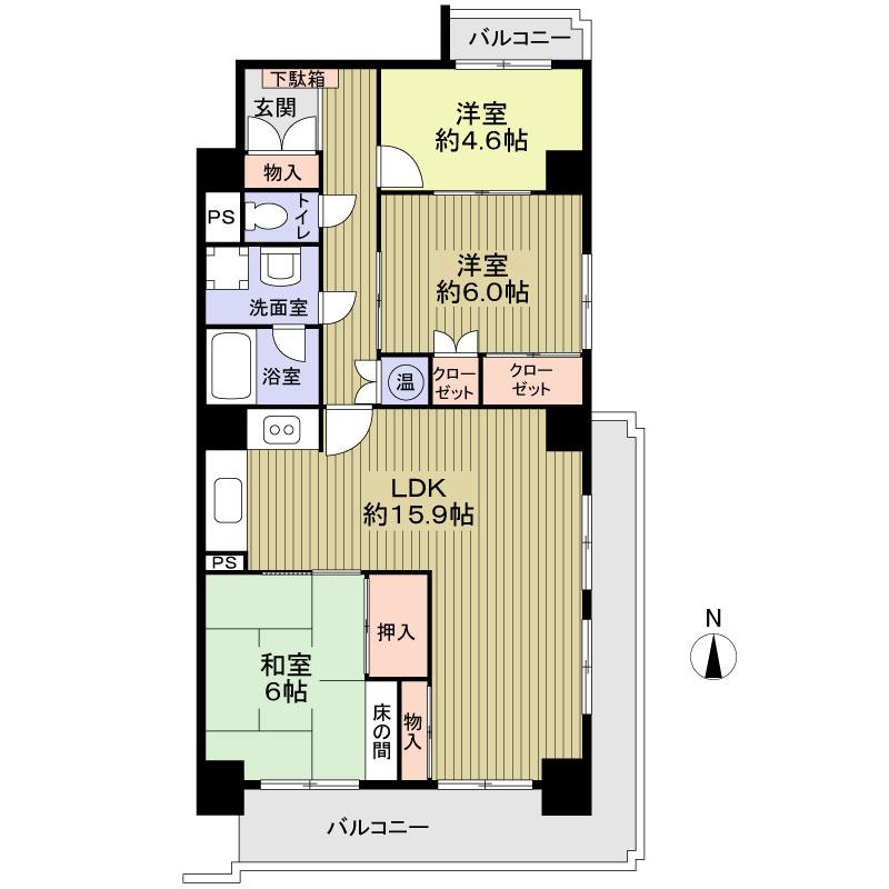 Floor plan. 3LDK, Price 12 million yen, Occupied area 80.84 sq m , Balcony area 17.64 sq m 3LDK