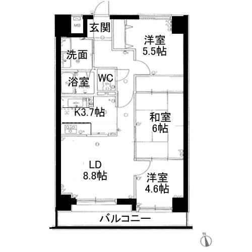 Floor plan. 3LDK, Price 14.8 million yen, Occupied area 69.12 sq m , Balcony area 8.4 sq m floor plan