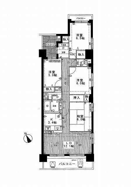 Floor plan. 4LDK, Price 17.3 million yen, Footprint 86.9 sq m , Balcony area 12.44 sq m