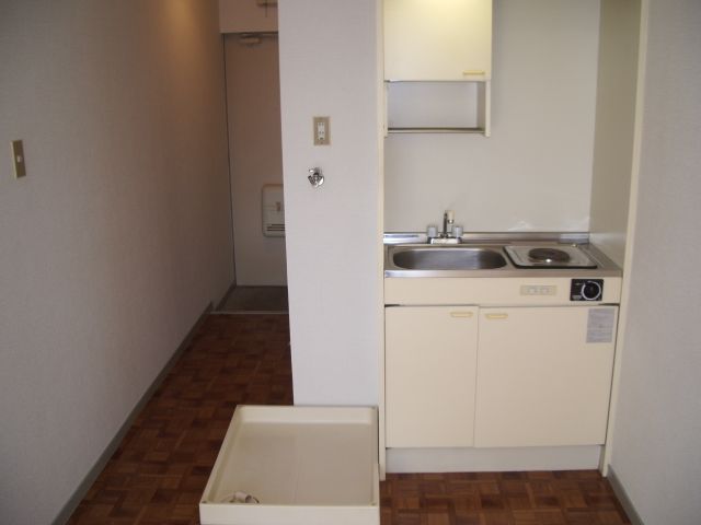 Kitchen. Mini-kitchen and a washing machine inside the room. 