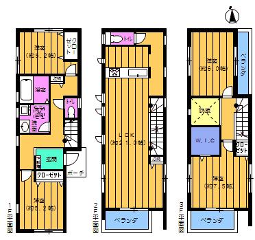 Floor plan. (3 Building), Price 31,800,000 yen, 4LDK, Land area 92.58 sq m , Building area 110.15 sq m
