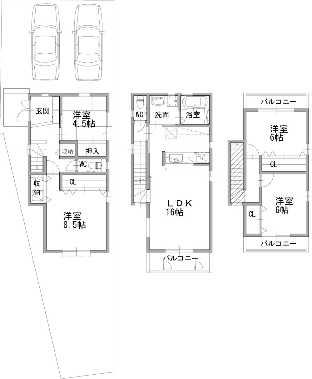 Floor plan. (West Wing), Price 42,800,000 yen, 4LDK, Land area 117.64 sq m , Building area 107.68 sq m