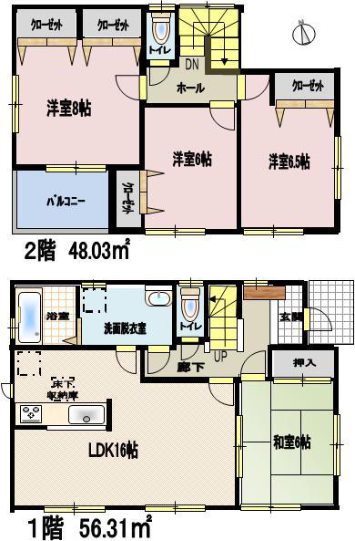 Floor plan. (Building 2), Price 36,900,000 yen, 4LDK, Land area 134.12 sq m , Building area 104.34 sq m
