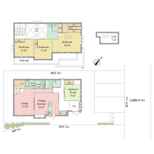 Floor plan. 136 million yen, 4LDK, Land area 255.72 sq m , Building area 226.25 sq m