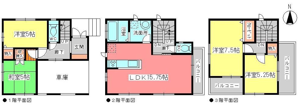Floor plan. (1 Building), Price 32,800,000 yen, 4LDK, Land area 64.74 sq m , Building area 104.97 sq m