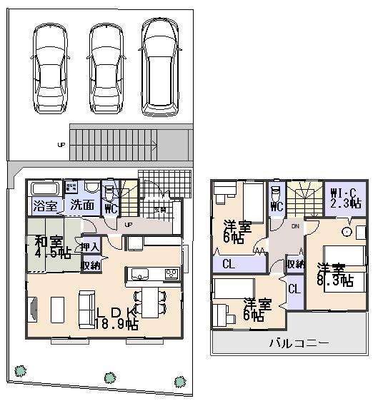 Building plan example (floor plan). Building plan example (G compartment) 4LDK, Land price 32,100,000 yen, Land area 165.57 sq m , Building price 19,400,000 yen, Building area 108.55 sq m