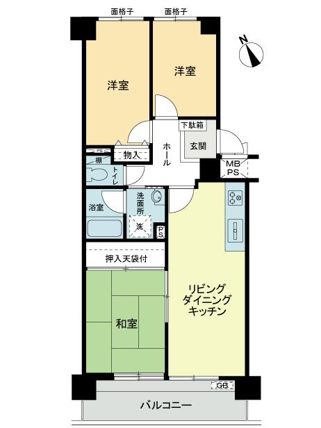 Floor plan. 3DK, Price 12.8 million yen, Footprint 61.3 sq m , Balcony area 8.25 sq m 3DK, 61.3 sq m , Eburichu Station 6 min. Walk.