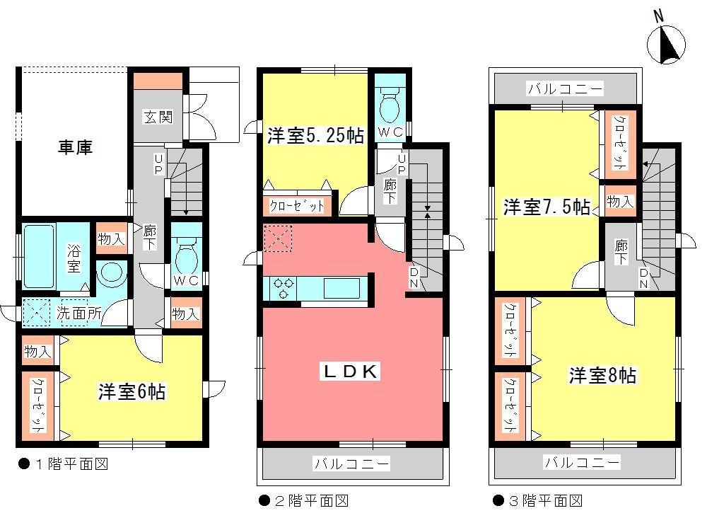 Floor plan. (3 Building), Price 35,800,000 yen, 4LDK, Land area 79.88 sq m , Building area 116.77 sq m