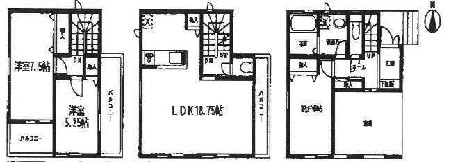 Floor plan. (Building 2), Price 32,800,000 yen, 2LDK+S, Land area 65.62 sq m , Building area 104.97 sq m