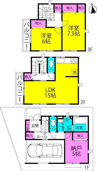 Floor plan. 31,900,000 yen, 3LDK + S (storeroom), Land area 68.63 sq m , Building area 105.15 sq m