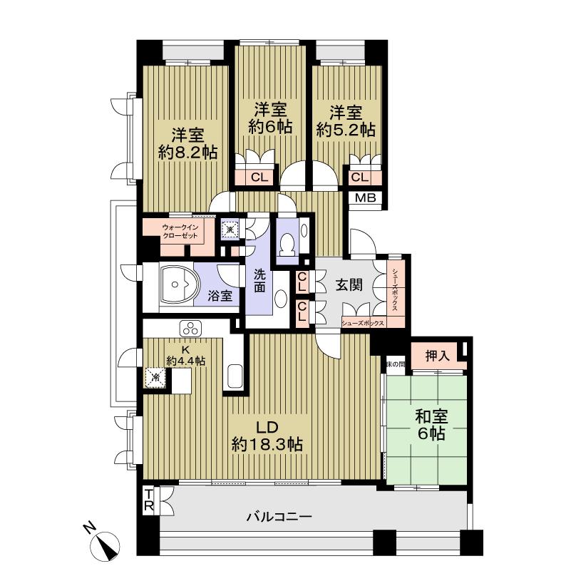 Floor plan. 4LDK, Price 49,500,000 yen, Footprint 112.06 sq m , Balcony area 18.93 sq m 4LDK + WIC + TR