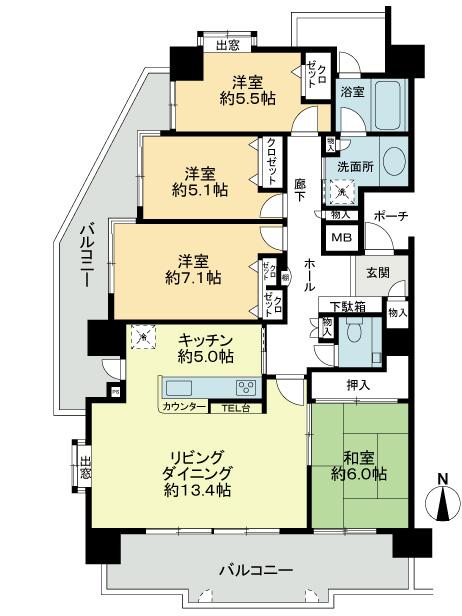 Floor plan. 3LDK, Price 38 million yen, Occupied area 97.28 sq m , Balcony area 30.83 sq m floor plan