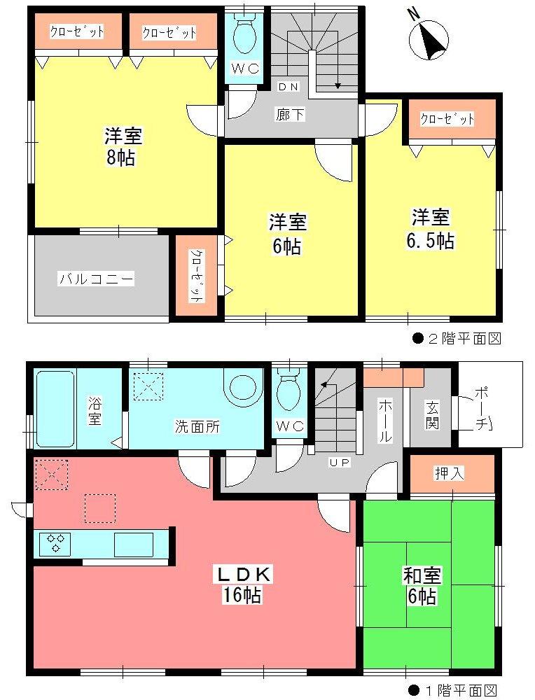 Floor plan. (Building 2), Price 36,900,000 yen, 4LDK, Land area 134.12 sq m , Building area 104.34 sq m