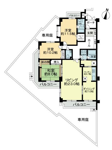 Floor plan. 3LDK, Price 36,800,000 yen, Footprint 157.59 sq m , Balcony area 27.55 sq m floor plan