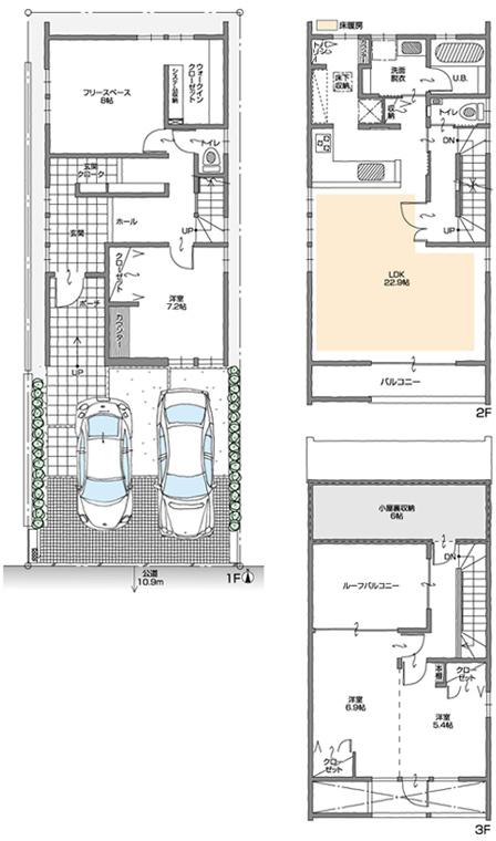 Floor plan. (E Building), Price 64,800,000 yen, 3LDK+3S, Land area 110.5 sq m , Building area 135.5 sq m